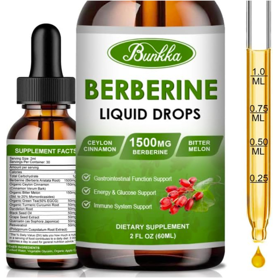 10-in-1 Organic Berberine Liquid Drops Ceylon Cinnamon Bitter Melon Black Seed