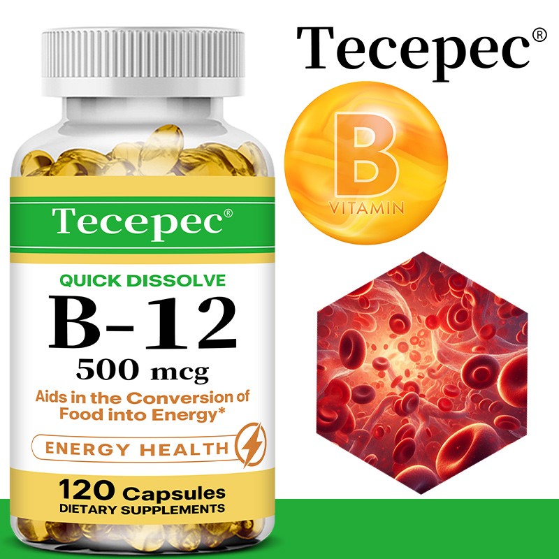 Vitamin B-12 500 mcg Capsules – Support Cardiovascular Health – Healthy Living