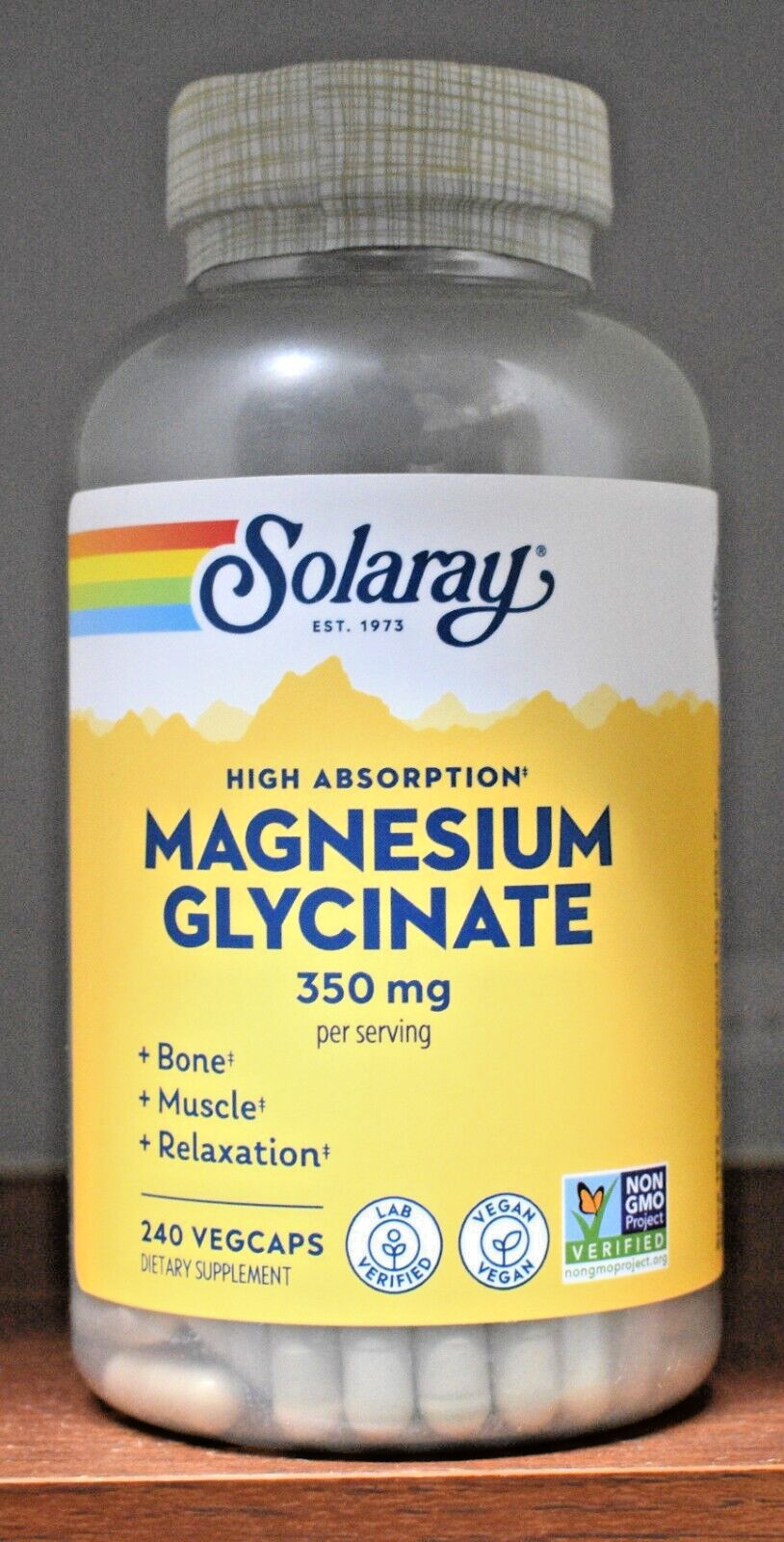 Solaray Magnesium Glycinate 350 mg 240 Capsules VegCaps High Absorption