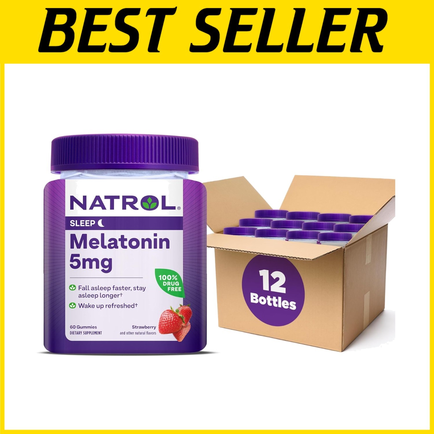 60 Count Melatonin Gummies – Strawberry Flavor Sleep Aid, Vegetarian & Non-GMO