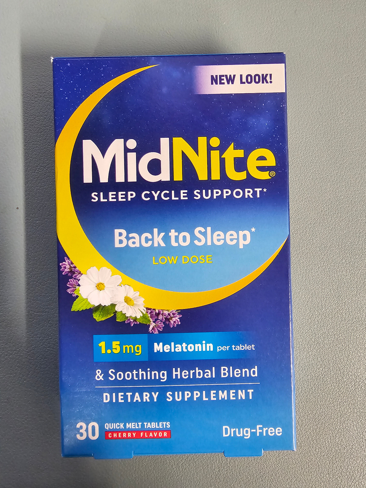 2 PACK MidNite Sleep Support low dose 1.5mg Melatonin + Herbs 30 Cherry tablets