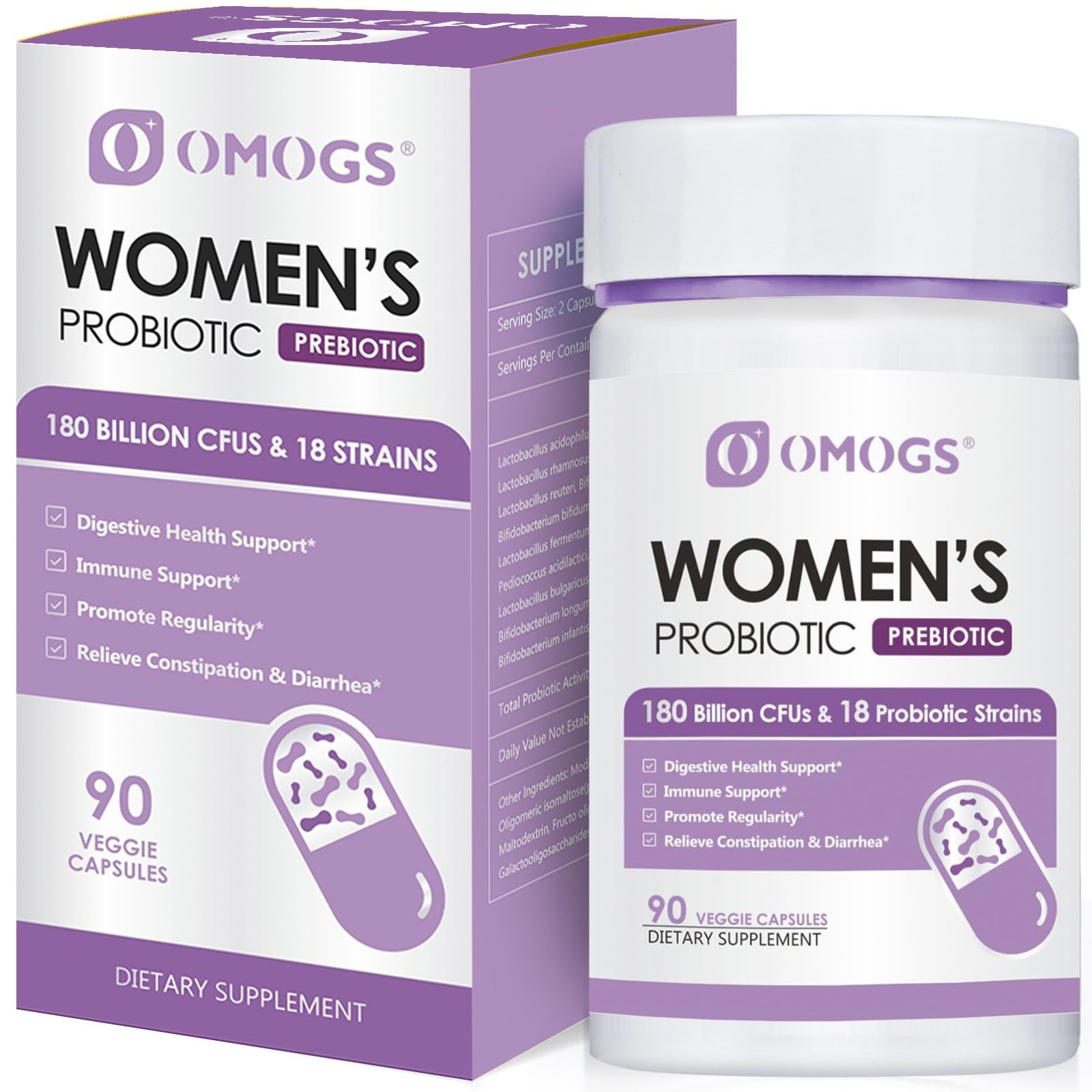 OMOGS Women’s Probiotic 180 Billion CFUs 18 Strains, with Organic Prebiotics,