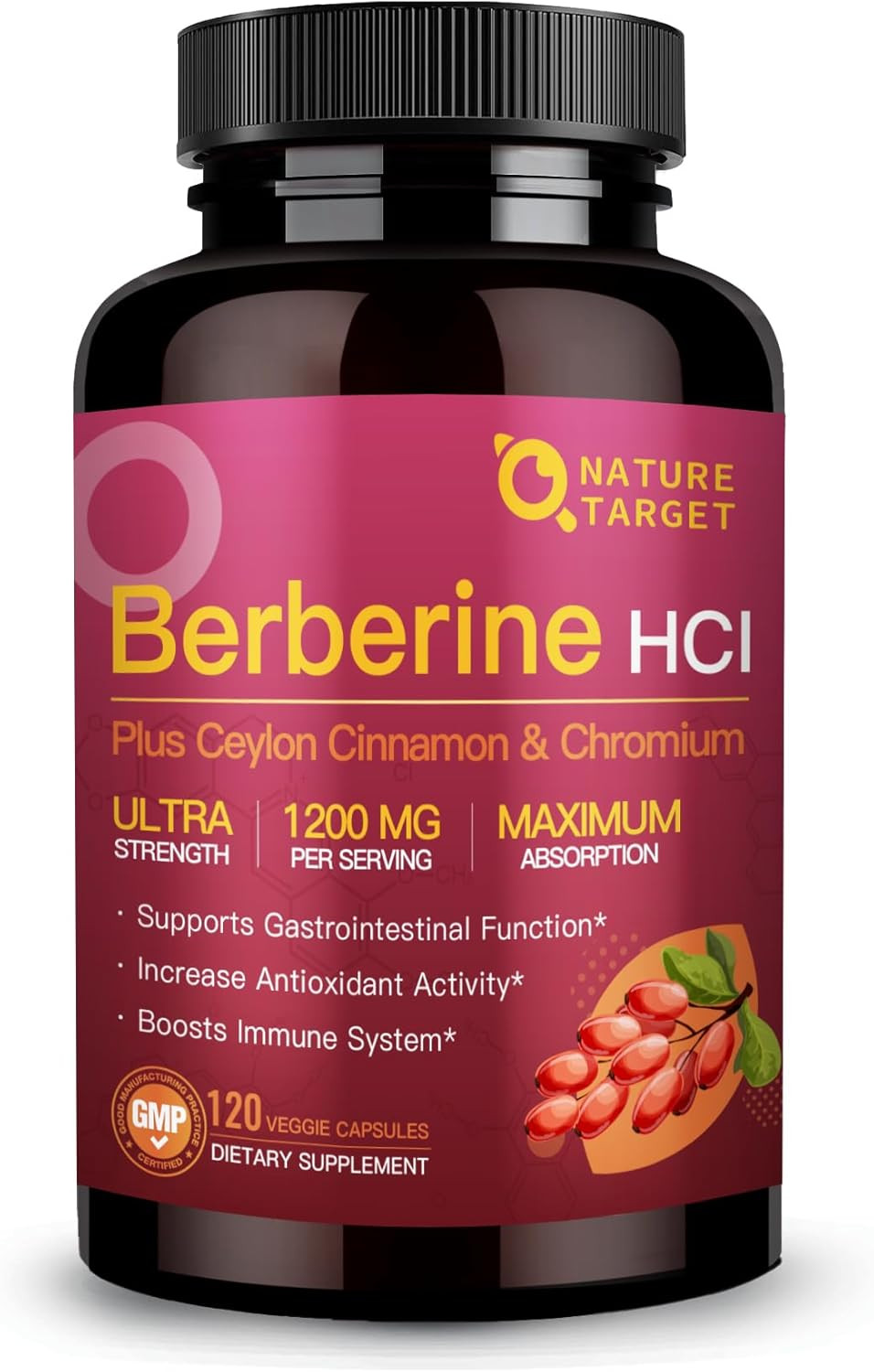 Berberine Hcl 1200Mg, Berberine Supplement with Ceylon Cinnamon, Chromium – Supp
