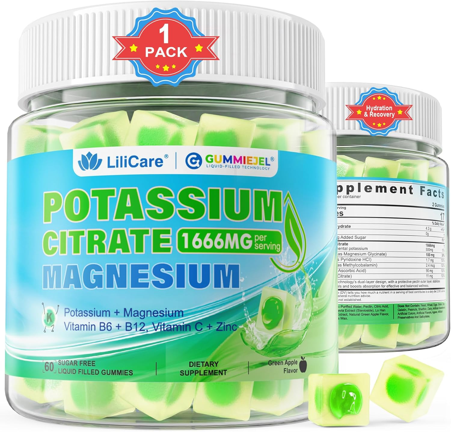 Potassium Citrate Gummies 1666mg for Adults – Potassium Supplement, Magnesium Gl