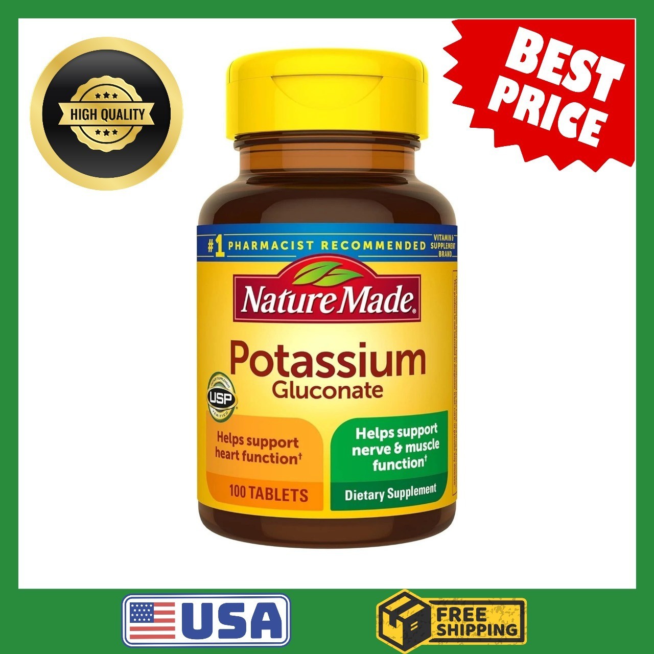 Nature Made Potassium Gluconate 550mg Dietary Supplement Heart Health Supplement