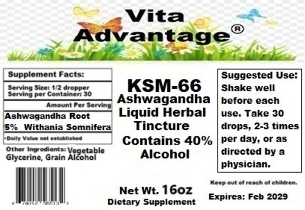 KSM-66 (Ashwagandha Root) Tincture 5% Withania Somnifera