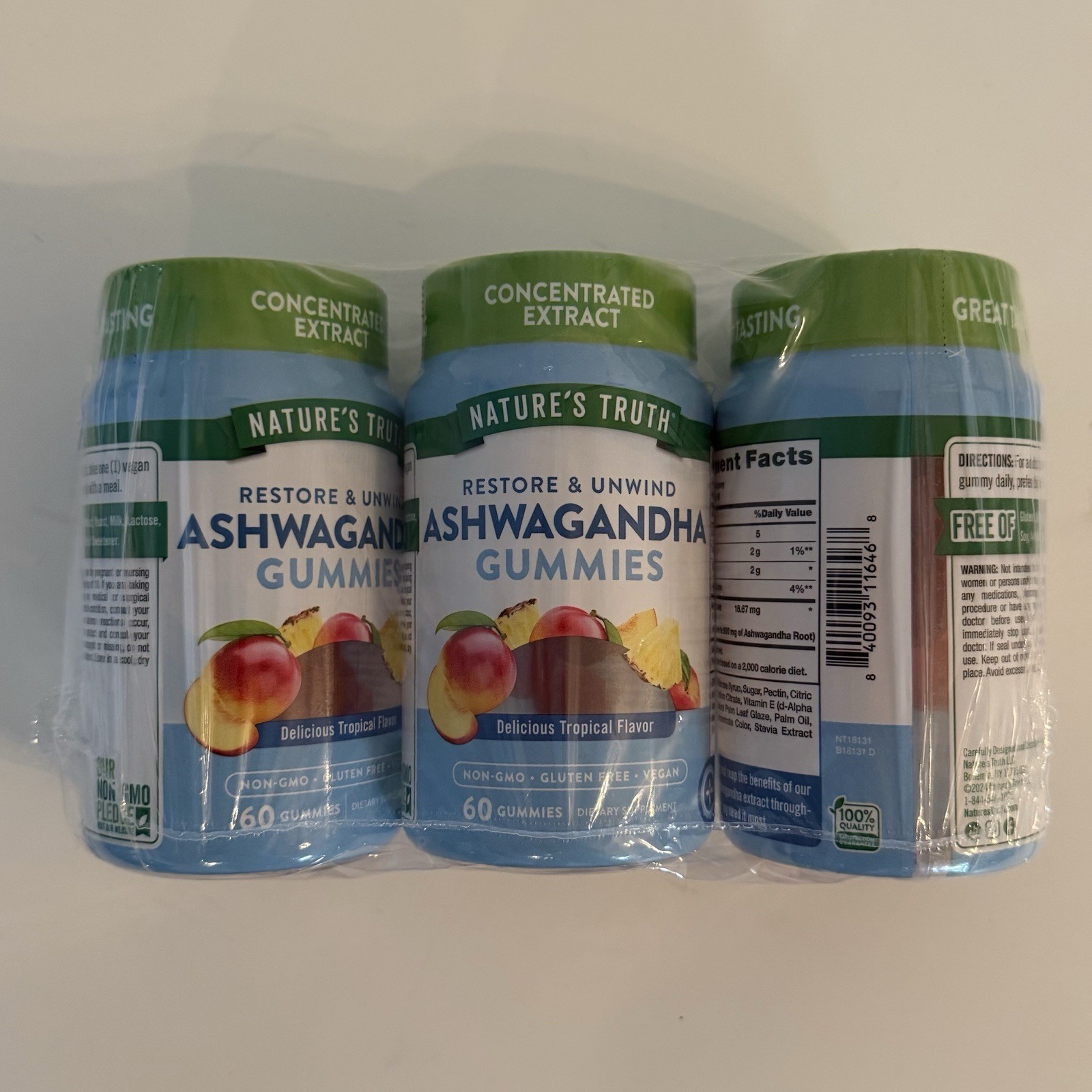 Natures Truth Ashwagandha Gummies, Tropical Flavor, (3 Pack) EXP 12/26