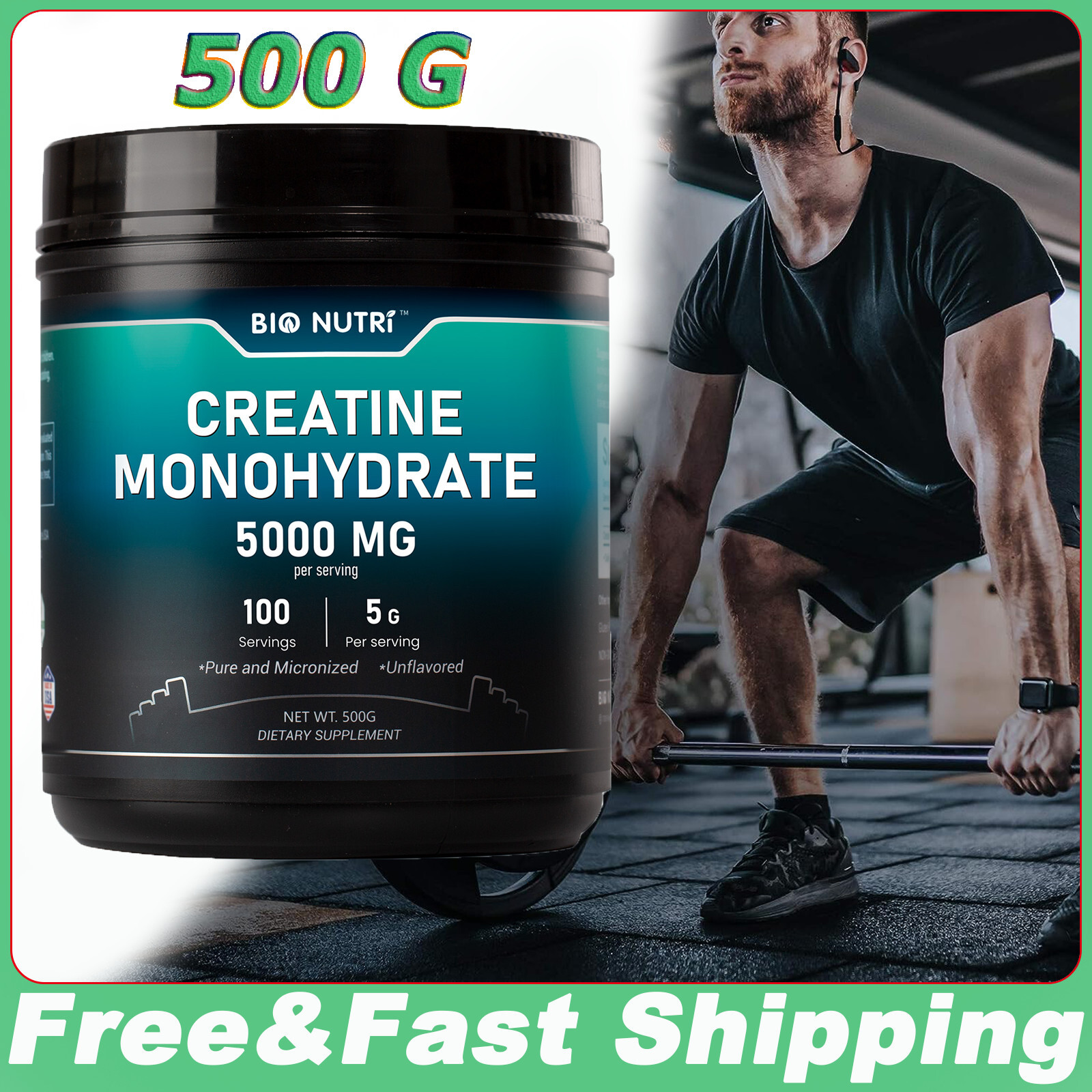 1.1 Lbs Pure Creatine Monohydrate Powder Supports Muscle Energy – 5g Per Serving