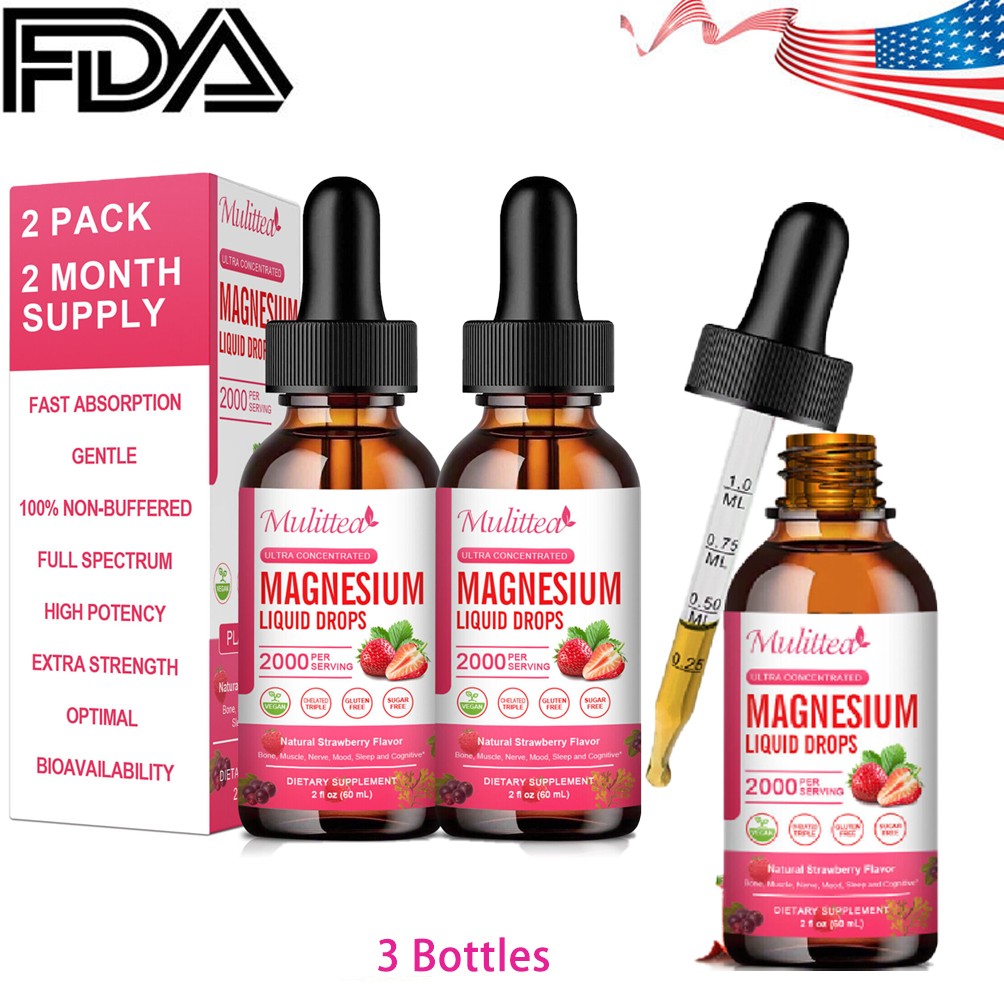 3Packs Magnesium Glycinate Liquid Drops 2000mg Improve Sleep,Anxiety Relief