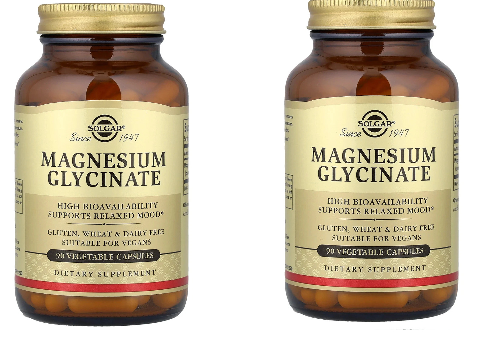 Solgar Magnesium Glycinate, 90 Vegetable Capsules ****VALUE 2 PACK******