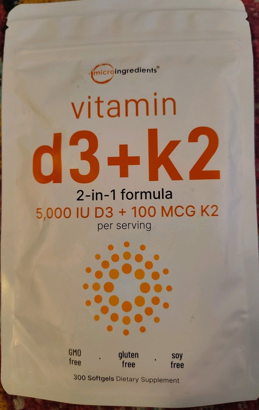 Micro Ingredients Vitamin D3 5,000 IU + K2 MK-7 100 mcg, 300 Softgels Exp8/14/26