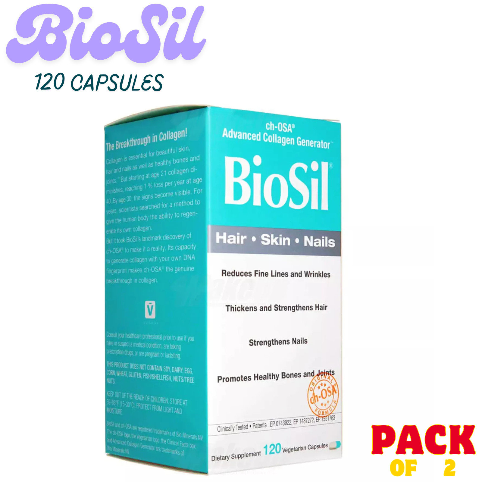 BioSil Advanced Collagen Generator 120 Veg Capsules Pack of 2 Skin Hair Nails