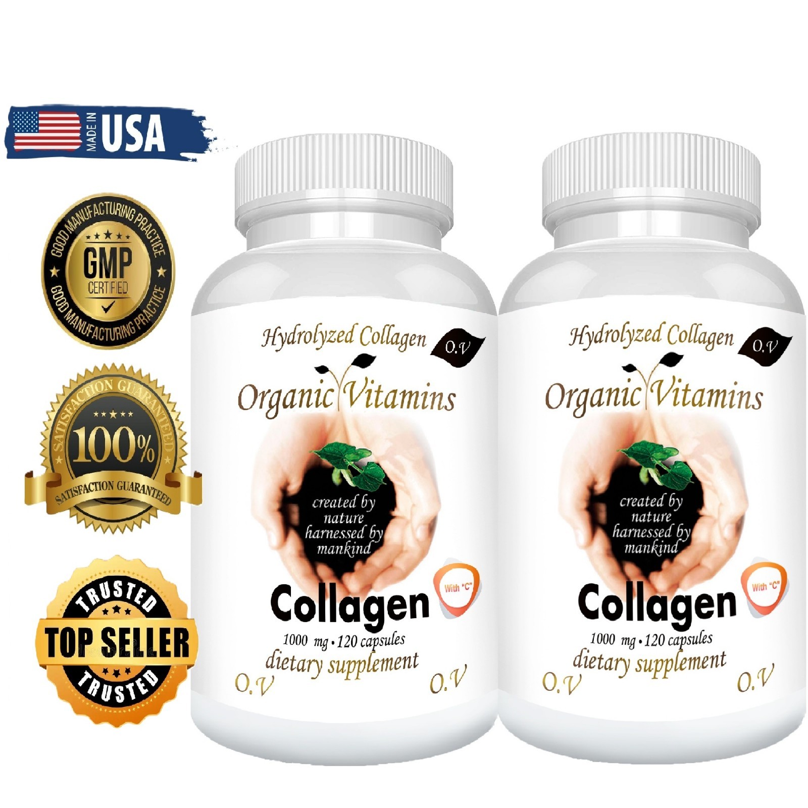 240 Cap Collagen Peptides 1000mg Hydrolyzed Anti-Aging Quality, Potency USA
