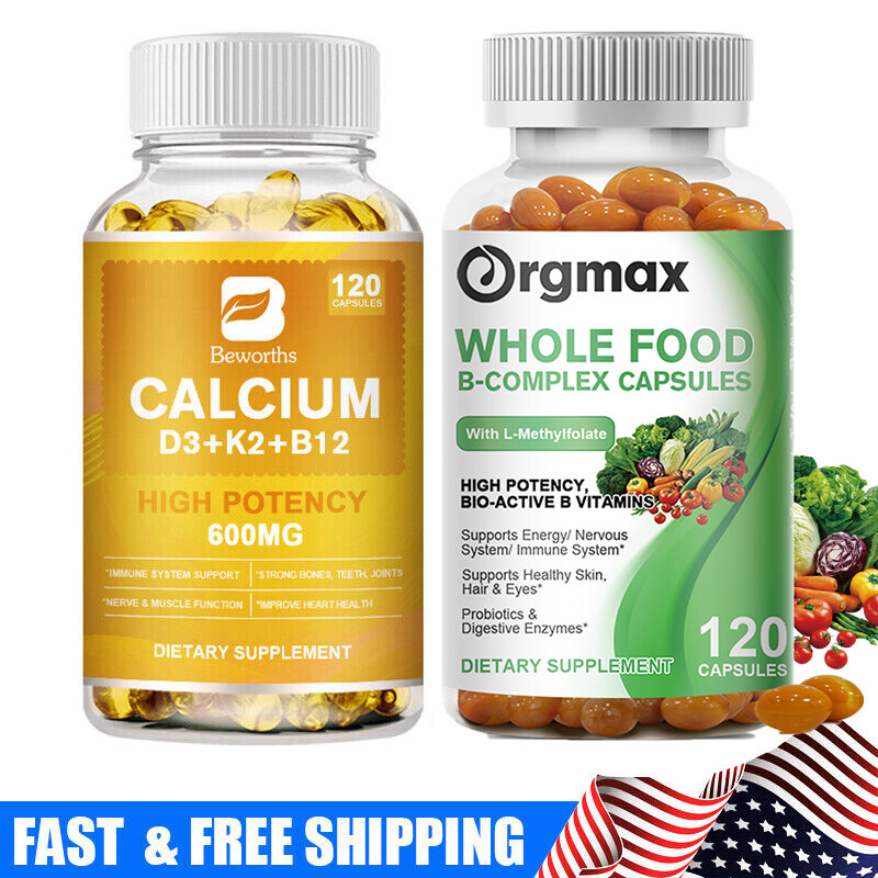 Vitamin B Complex 120Capsules Vitamin b12 D3+K2 amp;Calcium,Immune Support