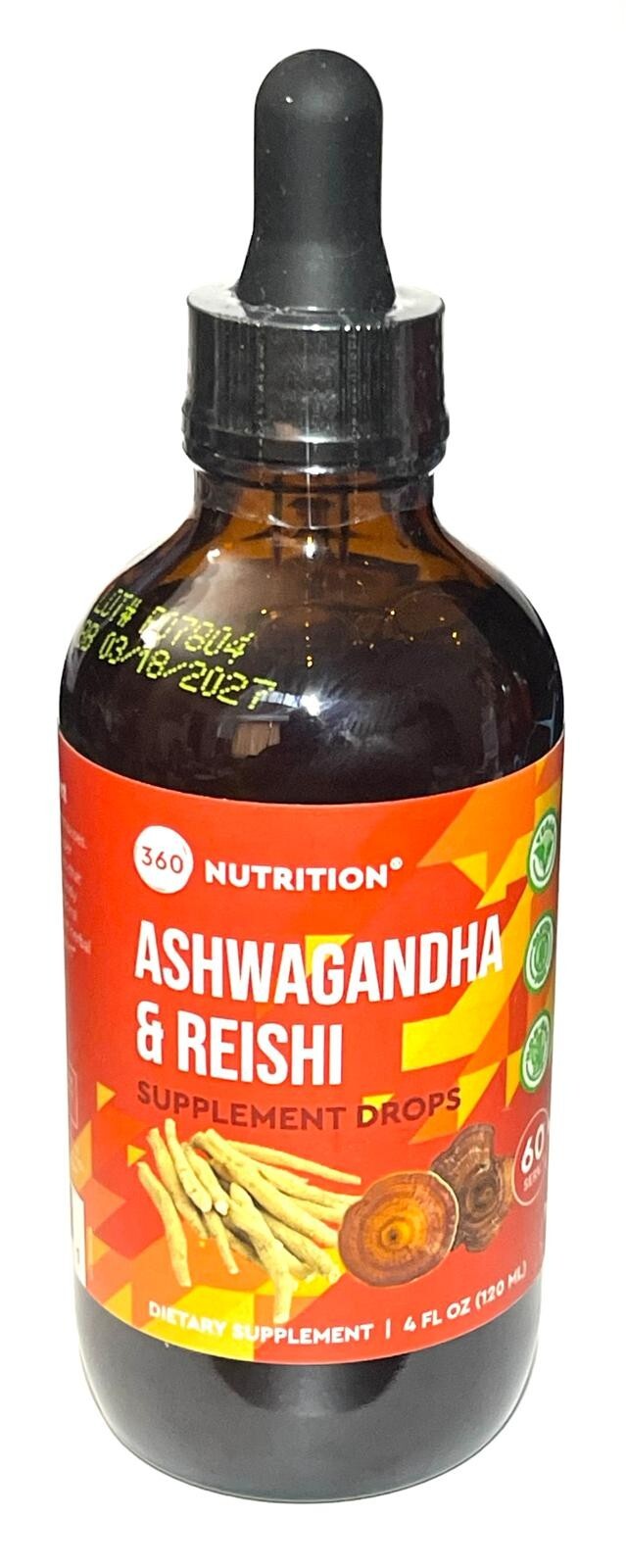 360 Nutrition Liquid Ashwagandha & Reishi Drops Dietary Supplement 4 fl.Oz.