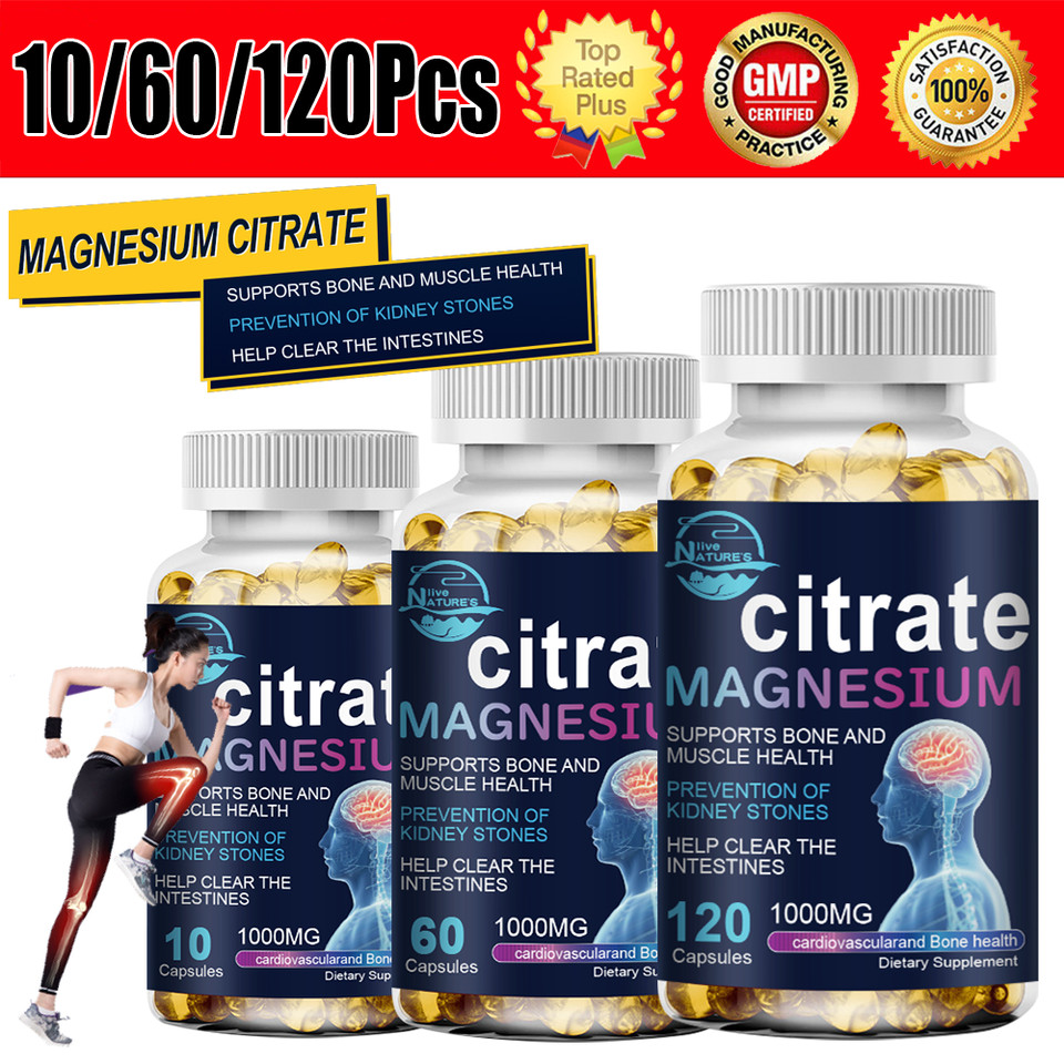 Magnesium Citrate 1000mg Strong Effective Vegan Capsules Bones Health Support