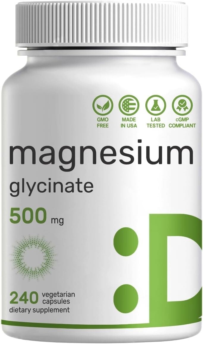 Magnesium Glycinate 500mg 250 Caps Buffered Chelate Magnesium glycinate NON GMO