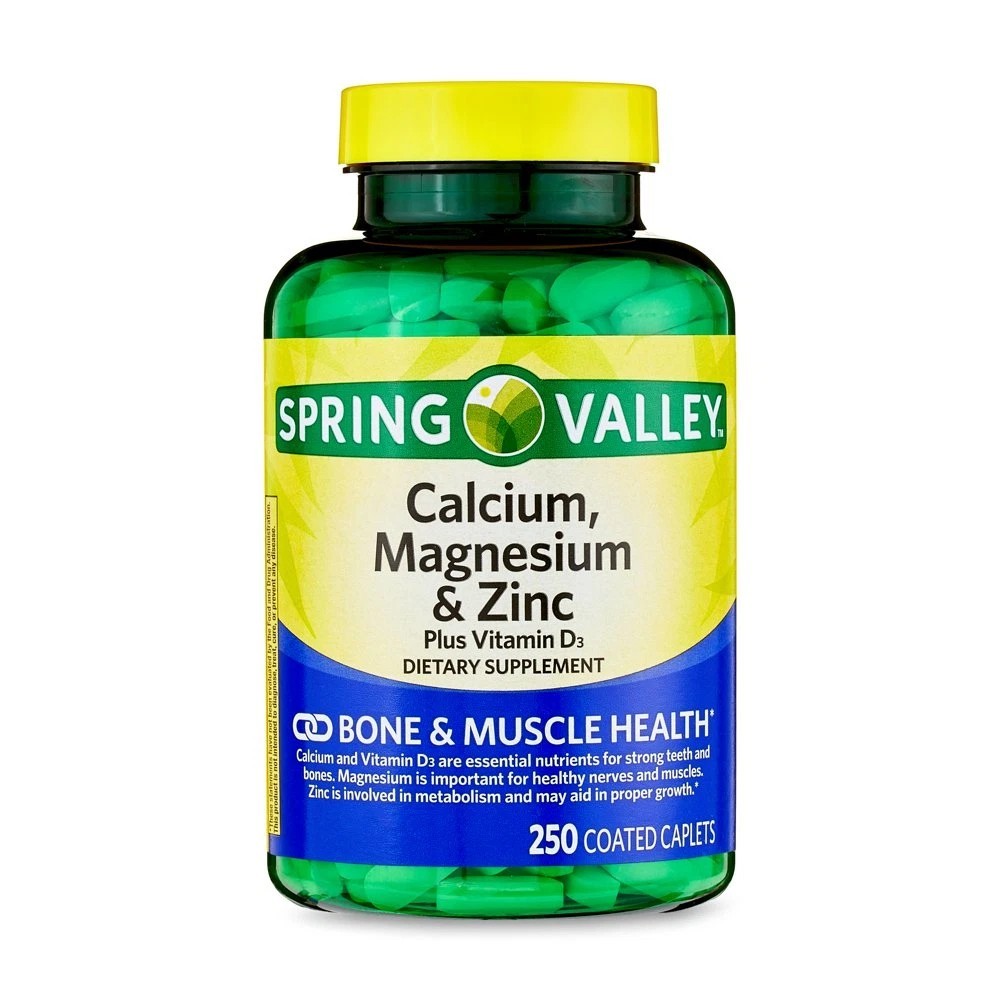 Spring Valley Calcium, Magnesium & Zinc Plus Vitamin D3 Coated Caplets, 250 Ct