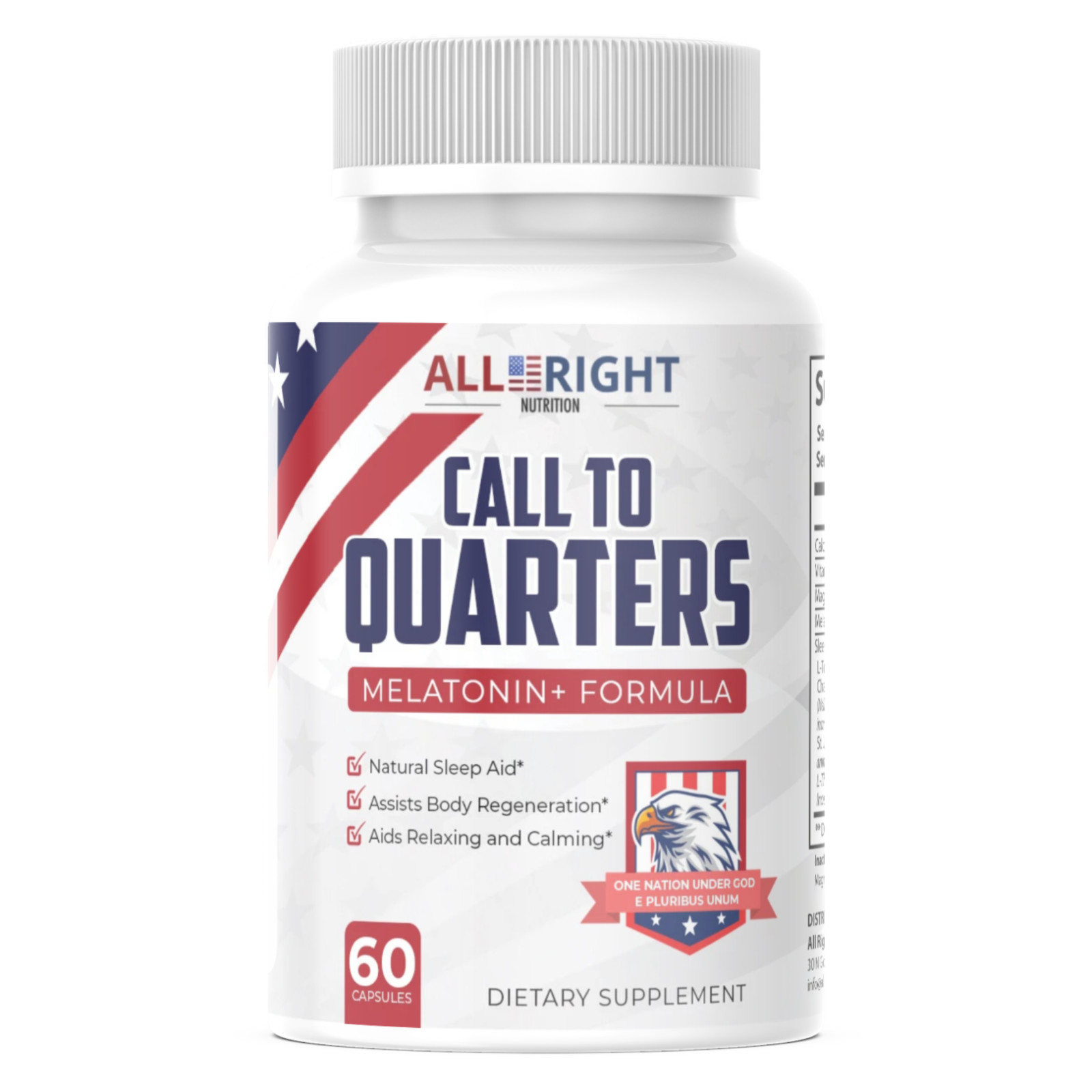 All Right Nutrition CALL TO QUARTERS Melatonin+ Relaxation & Sleep Aid – 60 Caps