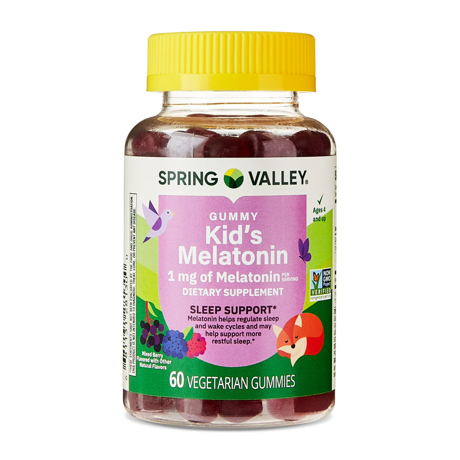 Spring Valley Kids Melatonin Gummies Raspberry 1mg Dietary Supplement 60 Ct