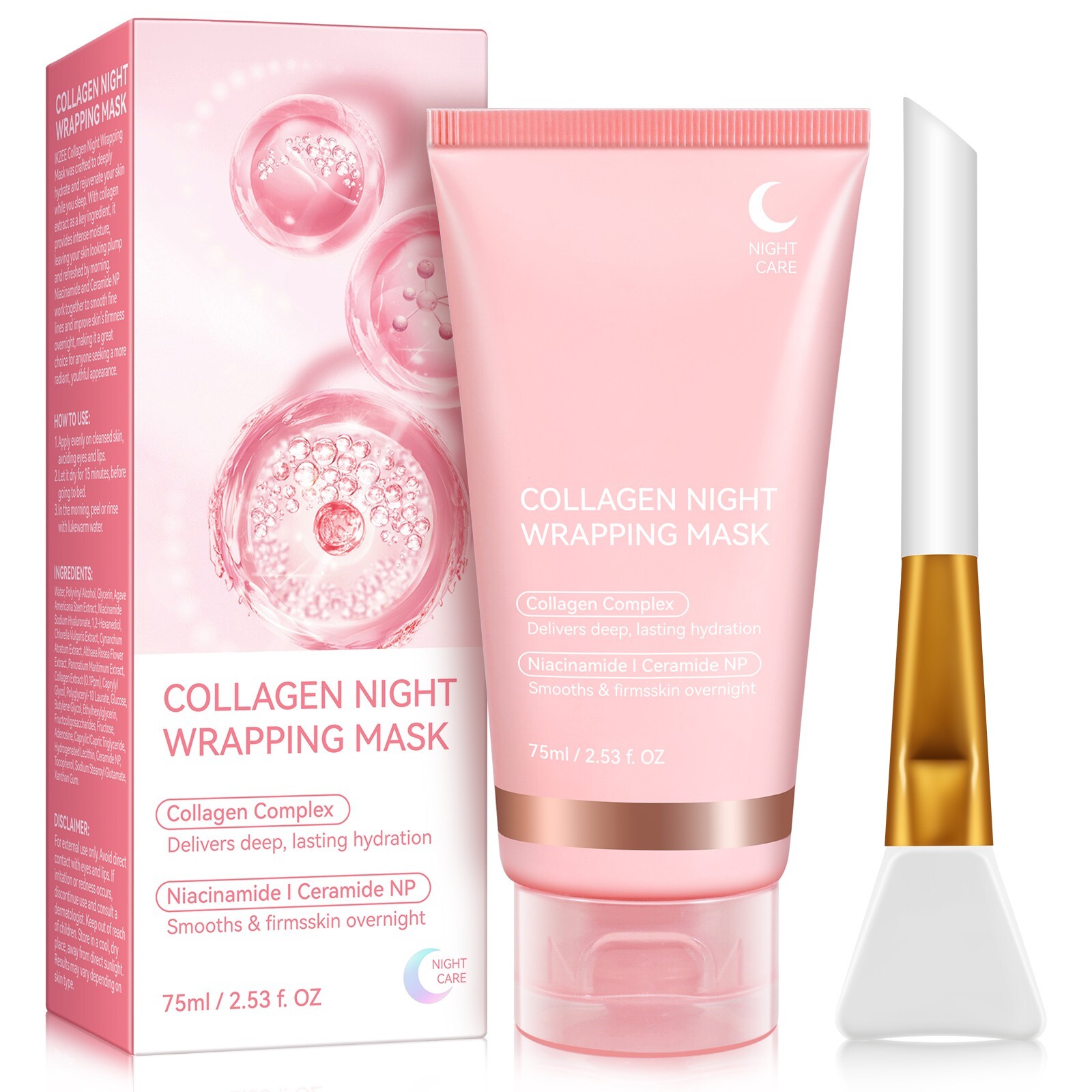 Collagen Night Wrapping Mask, Overnight Peel Off Hydrolyzed Collagen Facial Mask