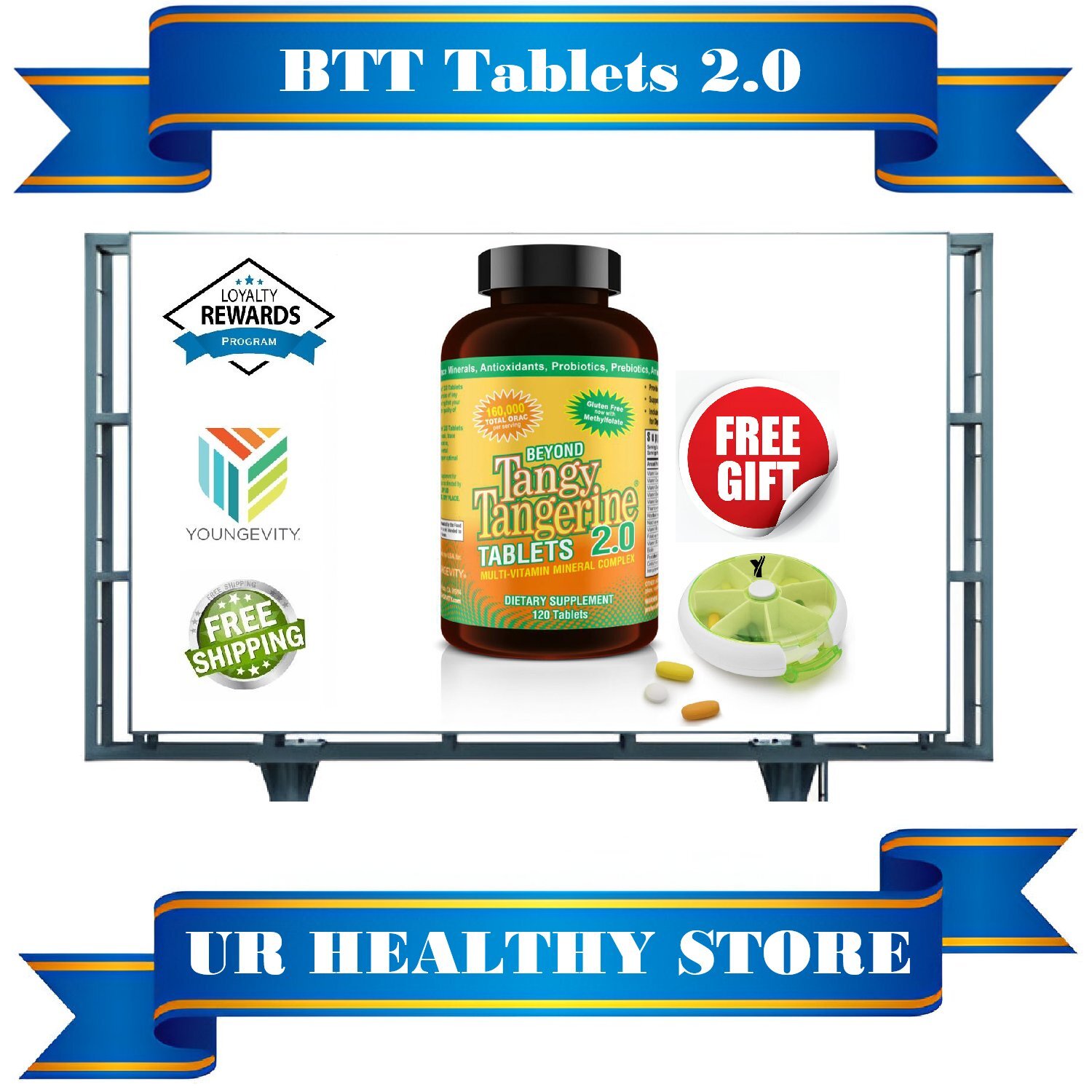 Youngevity Beyond Tangy Tangerine 2.0 120 Tablets – BTT + FREE Pill Container