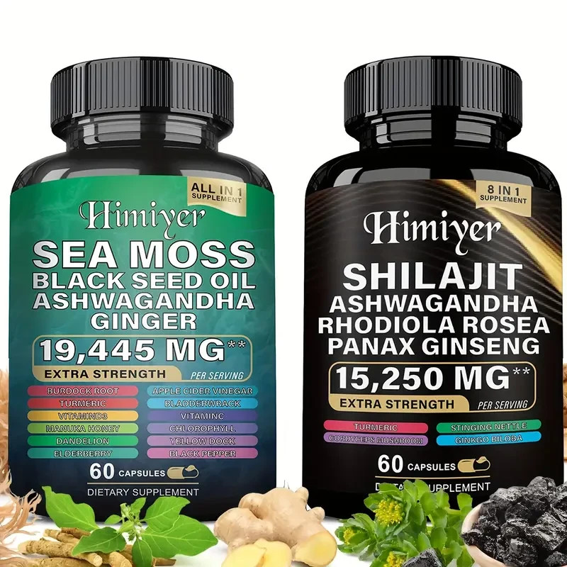 Sea Moss and Shilajit Bundle, Sea Moss 7000mg, Black Seed Oil 4000mg, Ashwagandh
