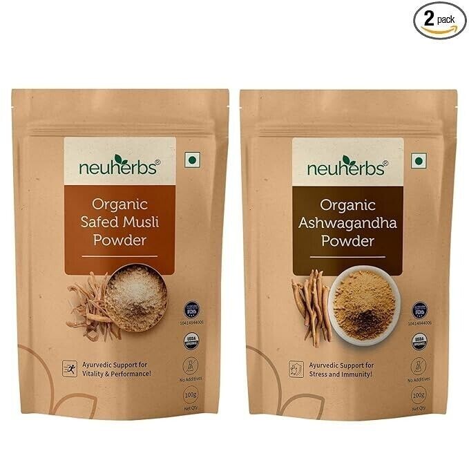 Neuherbs Organic Safed Musli + Ashwagandha Powder, 200 gm (100 gram each)