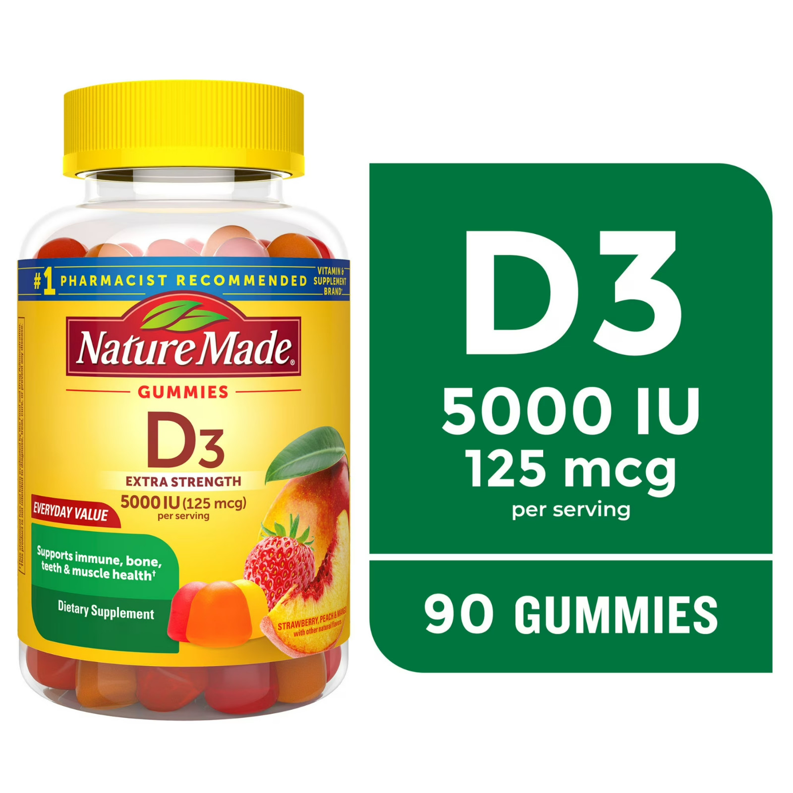 Extra Strength Vitamin D3 5000 IU (125 Mcg) per Serving Gummies, 90 Count