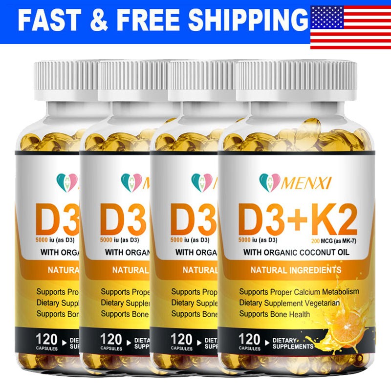Vitamin D3 with K2 D3 5000IU and K2 200mcg High Strength 1-4* 120 Vegan Capsules