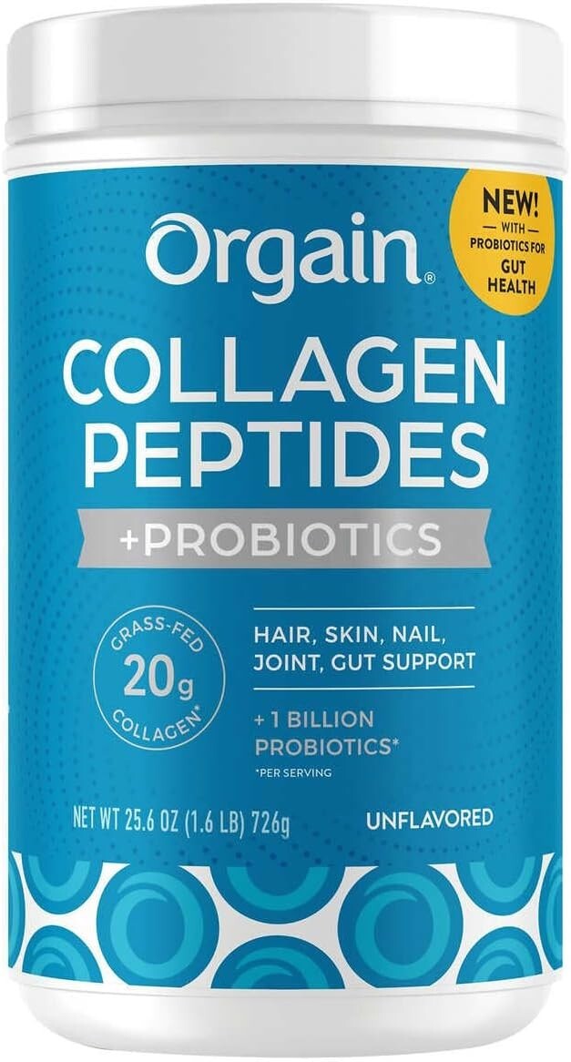Grass Fed Orgain Collagen Peptides + Probiotics. Unflavored, 1.6 Pounds