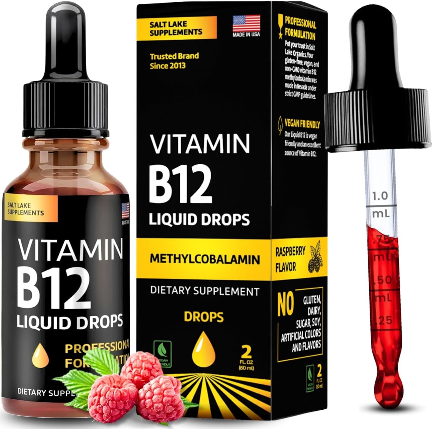 Vitamin B12 Liquid Drops – Vegan B12 Vitamins 5000 mcg Methylcobalamin 2 Month