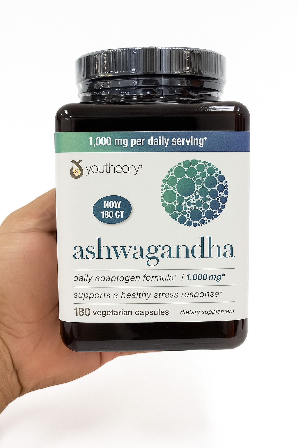 youtheory Ashwagandha 1000 mg, 180 Vegetarian Capsules Helps Reduce Stress