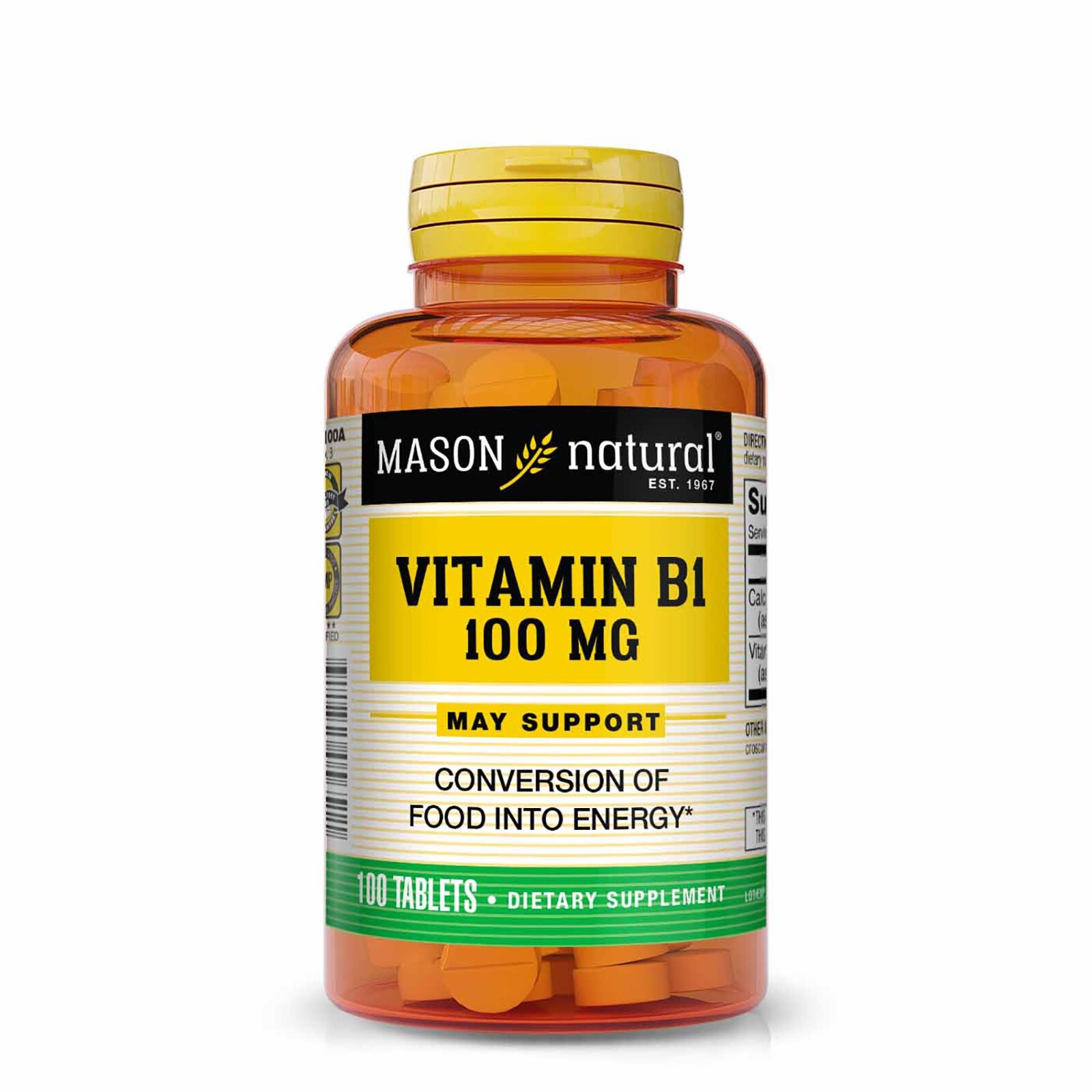 Mason Natural Vitamin B1 (Thiamin) 100 mg – Improved Energy, 100 Tablets