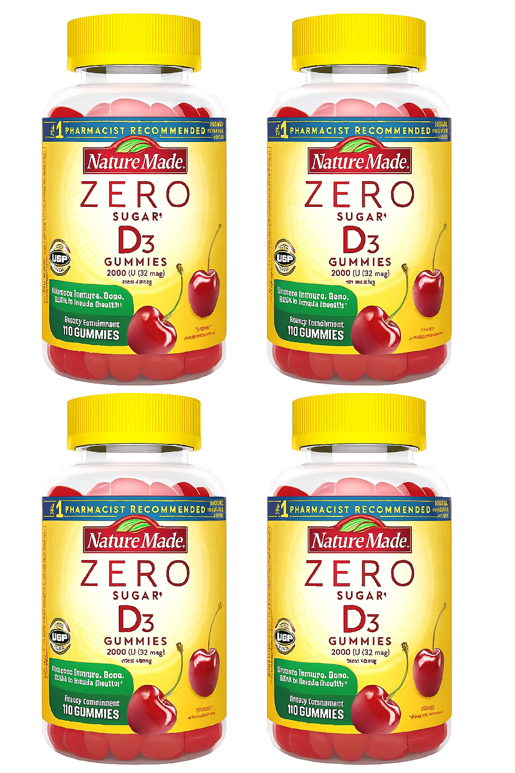 Nature Made Vitamin D3 2000 IU Gummies 110 Ct – Zero Sugar – 4 Pack
