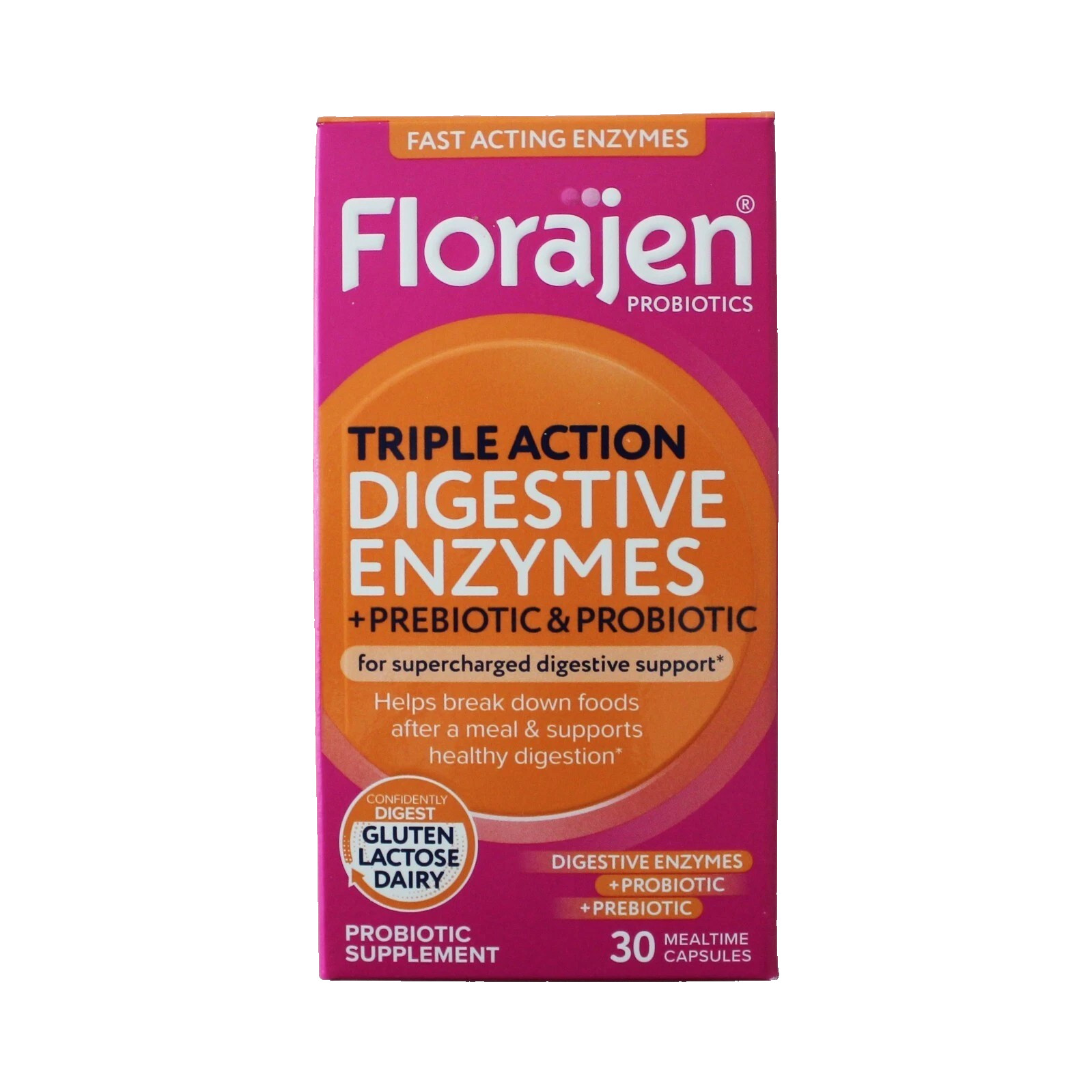 NEW Florajen Triple Action Digestive Enzymes + Prebiotic & Probiotic 30 Capsules