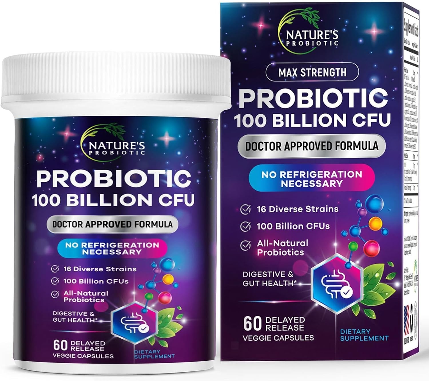 Probiotic Pills 100 Billion CFU Prebiotics – Acidophilus Supports Immune System