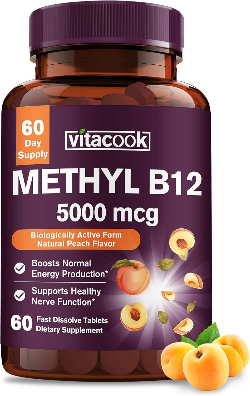 Vitamin B12 Sublingual, Methylcobalamin 5000Mcg for Energy Production, Energy, N
