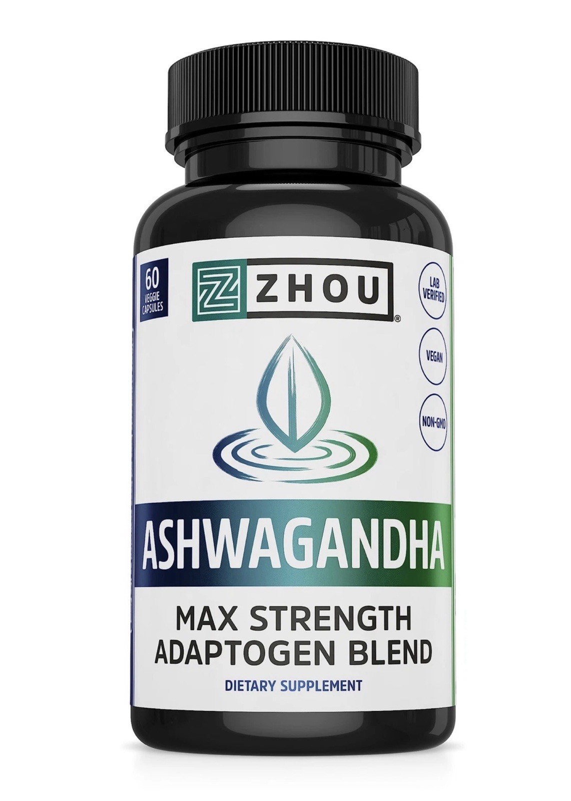 Zhou Ashwagandha Max Strength Adaptogen Blend 60 capsules- New, Sealed