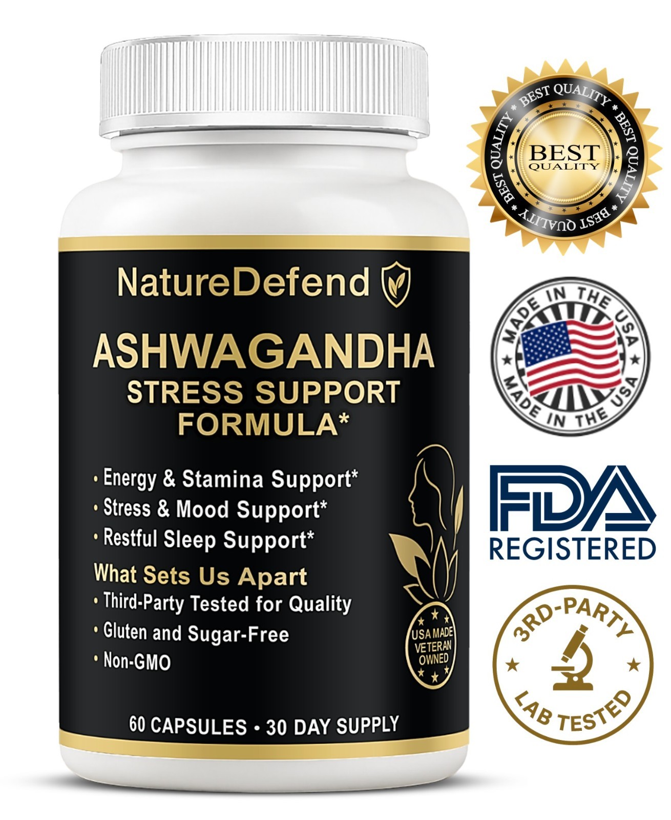 Ashwagandha Stress Relief & Mood Support – USA Made – Veteran Owned Supplement