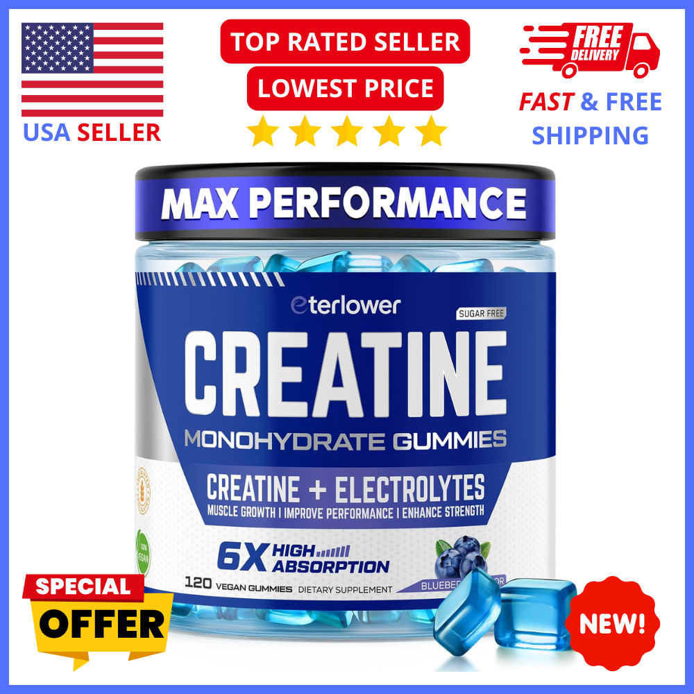 Creatine Gummies 120ct – 5g Sugar Free Vegan Pre Workout Supplement Men & Women