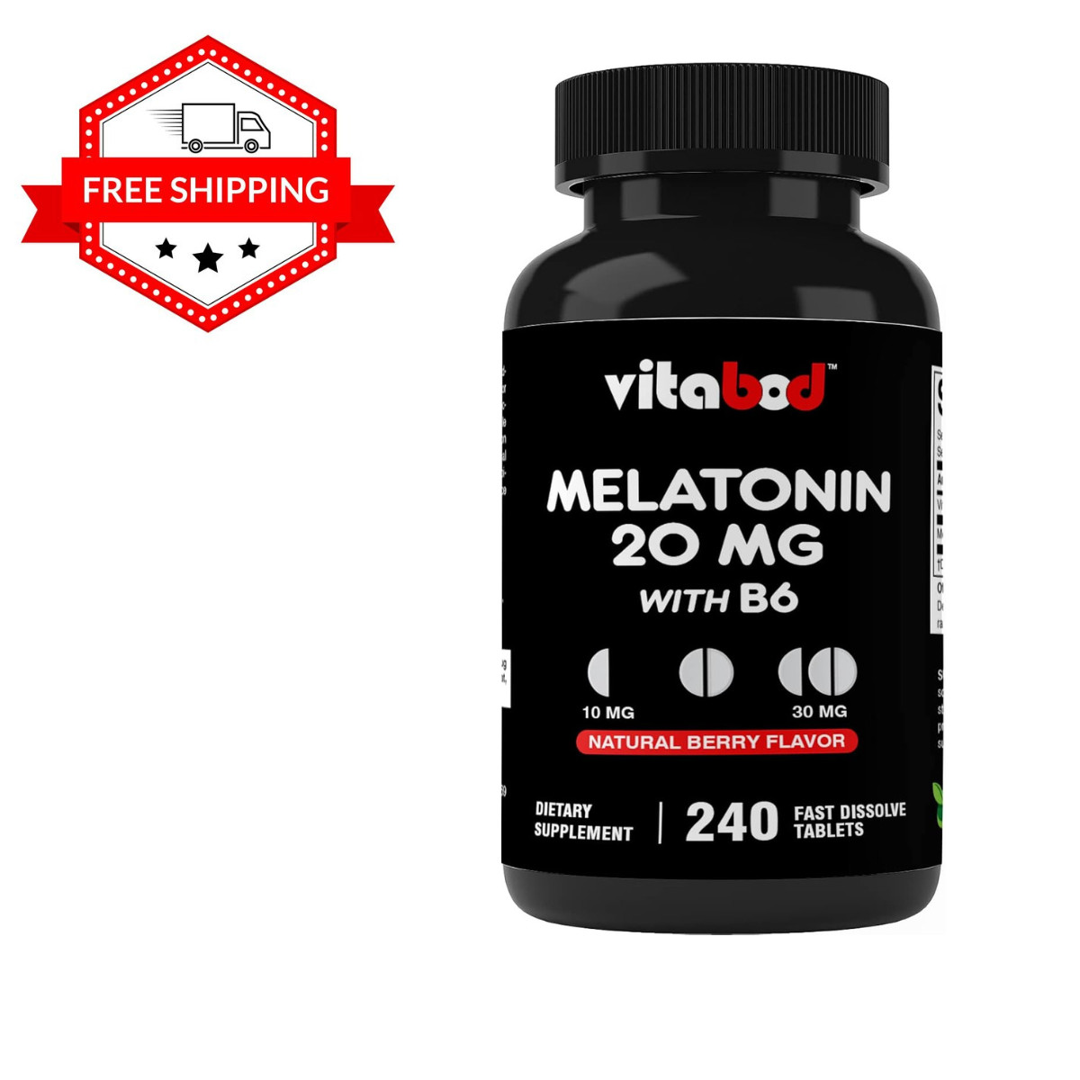 Melatonin 20mg High Potency Natural Sleep Aid Berry Flavor 240 Fast Dissolve TAB