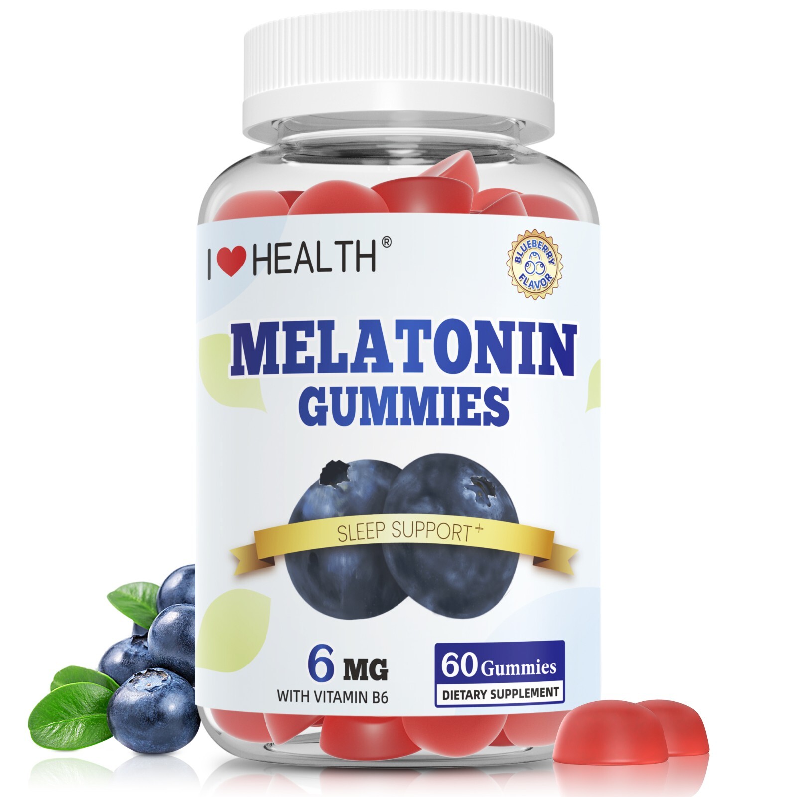 Sleep Gummy, 6 mg Melatonin, Vitamin B6 6mg, Blueberry Flavor, 30 Day Supply