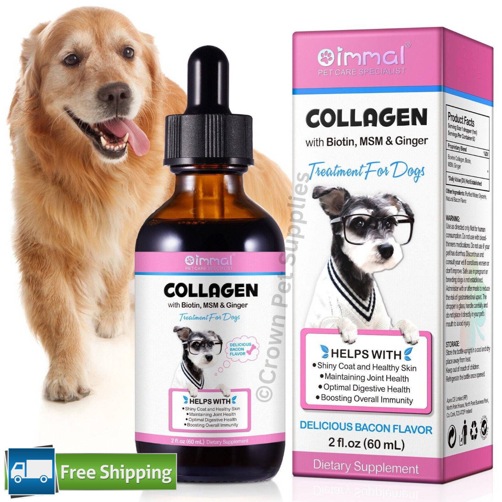 Liquid Collagen for Dogs – Hip and Joint Support with MSM, Ginger Boost Immunity