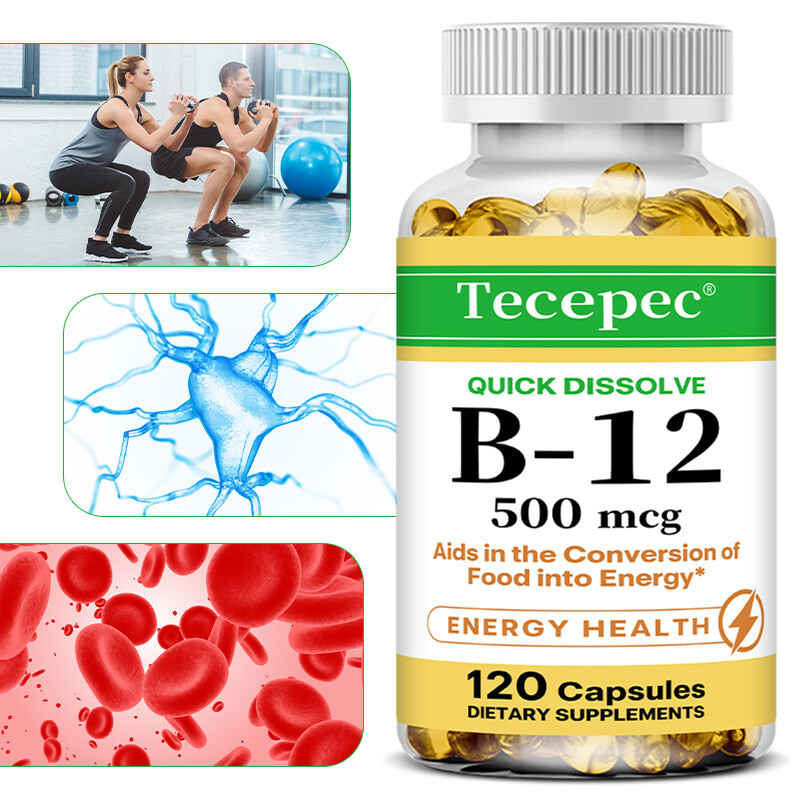 Quick Dissolve Vitamin B-12 Helps Maintain Healthy Nervous System 120 Capsules