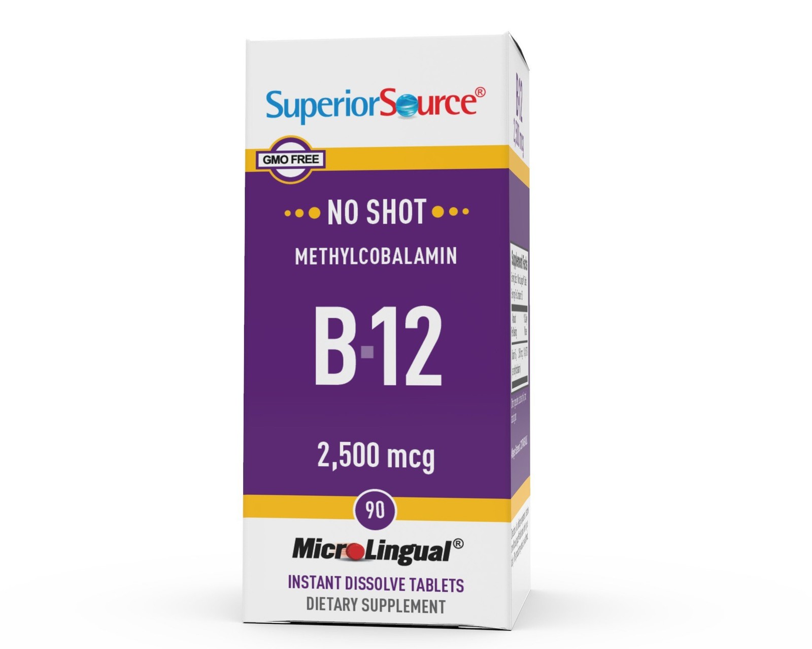 Superior Source NO SHOT Methylcobalamin B-12 2,500 mcg 90 Sublingual Tablet