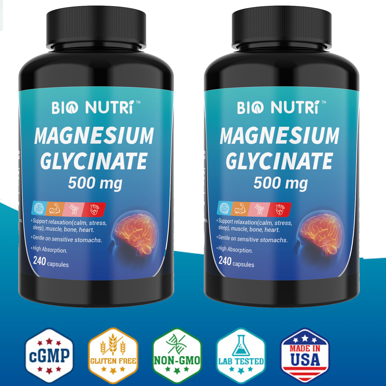 2 X Magnesium Glycinate 500mg 480 Capsules Improved Sleep Stress Anxiety Relief