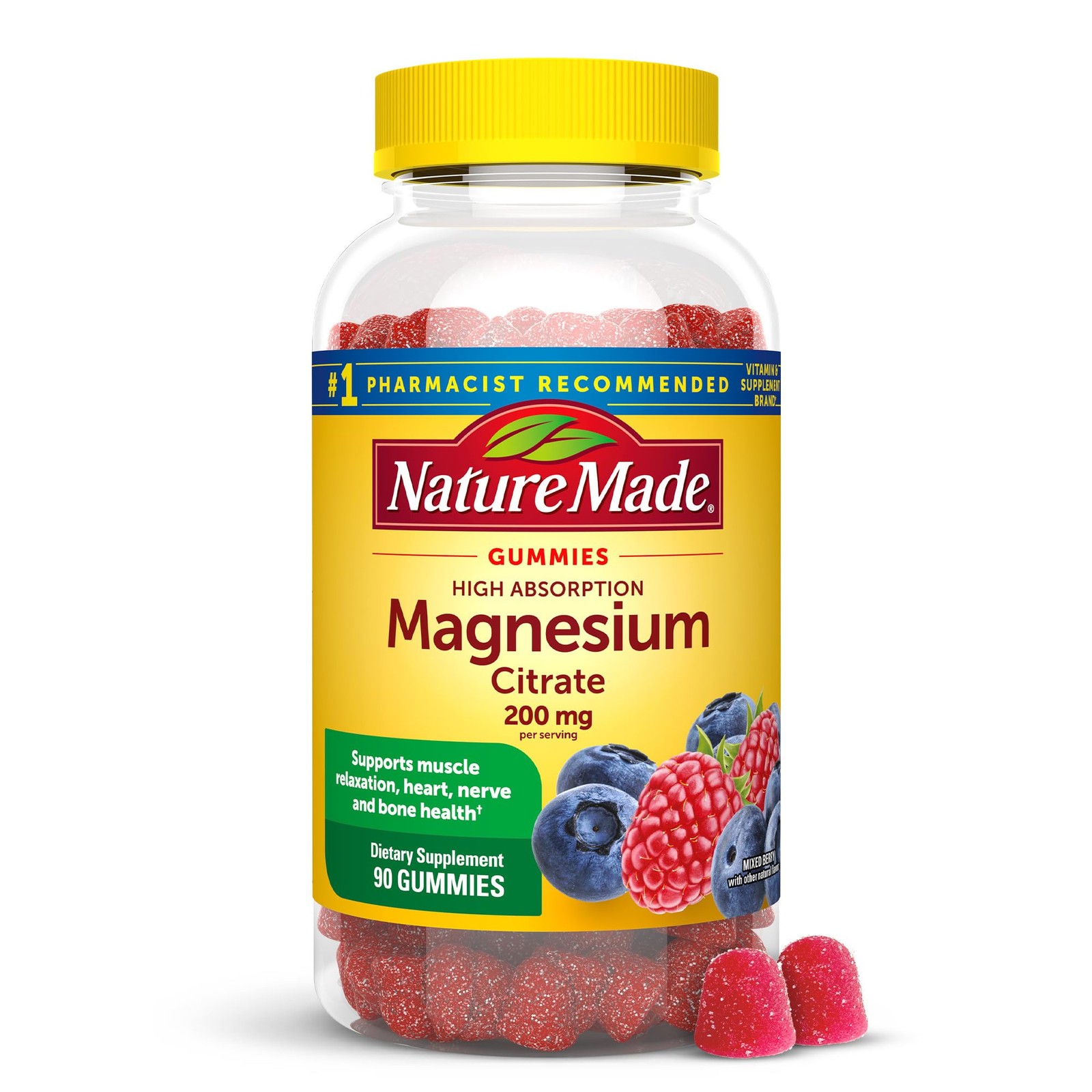 Nature Made Magnesium Citrate Gummies High Absorption 200mg 90 Count Mixed Berry