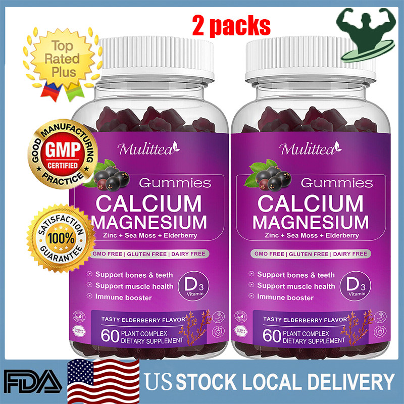 2 Bottles Calcium Magnesium Zinc Vitamin D Complex Gummies For Bone Teeth Health