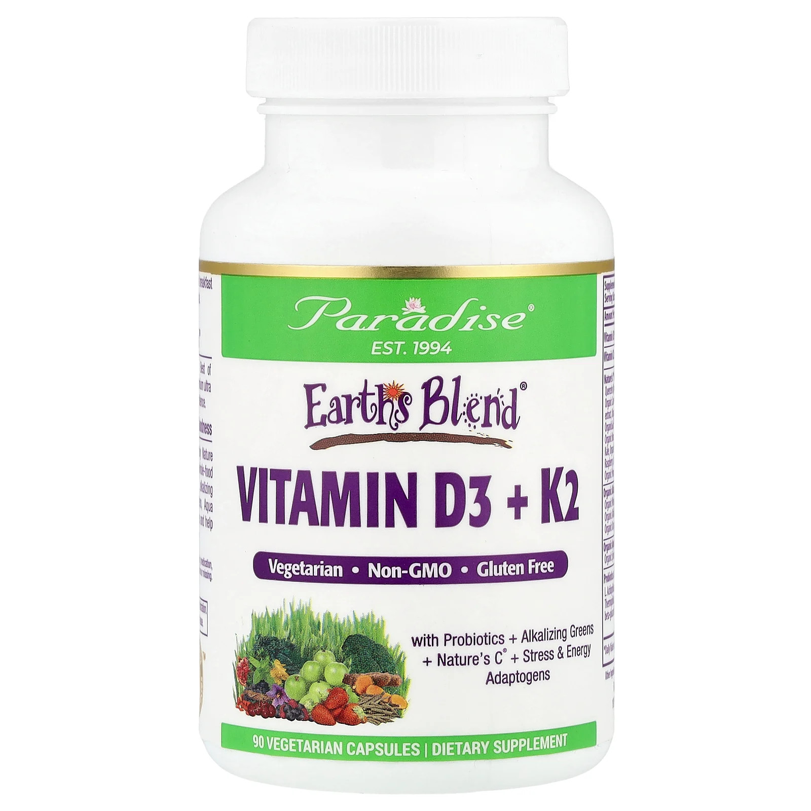 Earth’s Blend®, Vitamin D3 + K2, 90 Vegetarian Capsules